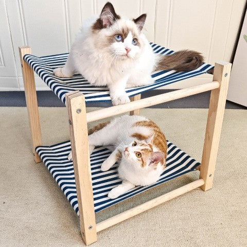 Hamac Chat 2 Étages Lignée Bleu Blanc