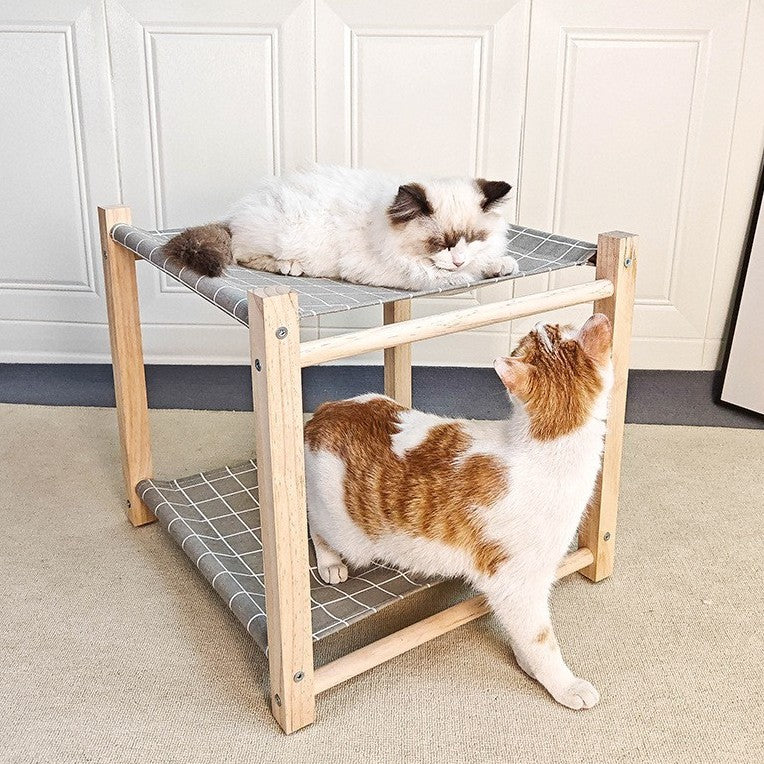 Hamac Chat 2 Étages Quadrillé Gris Blanc