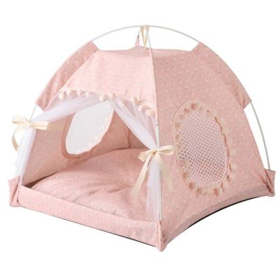 Niche pour chat Tente Coquette Rose PĂąle Ă Pompon