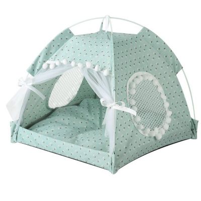 Niche pour chat Tente Coquette verte Ă Pompon