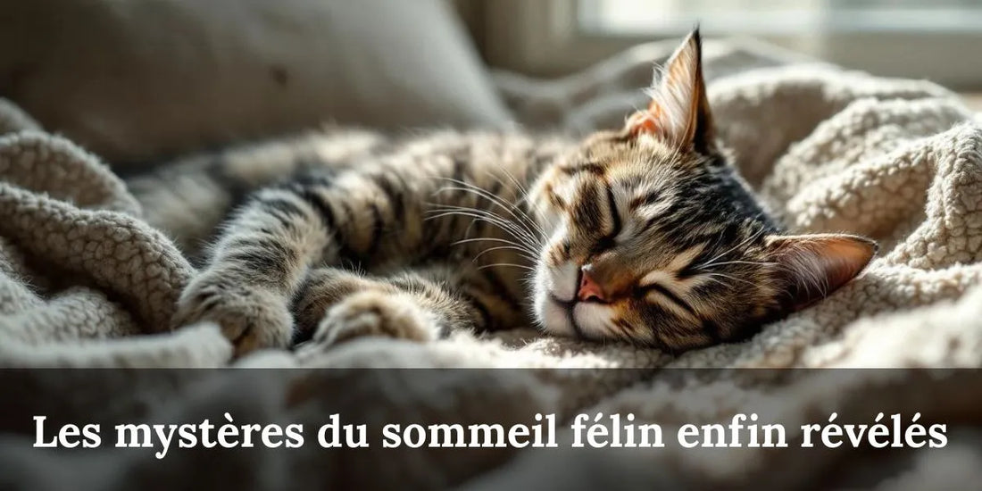 Chat tigré endormi paisiblement sur des couvertures moelleuses illustrant le cycle du sommeil félin