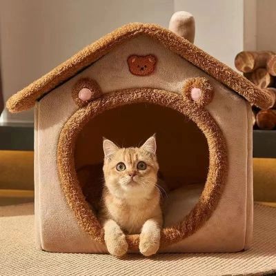 Cabane pour chat Coquette Brune Décoration Oreille Ourson