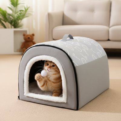 Cabane pour chat Douillette Cocon Sécurisant Boule Jouet Intégré Garder Actif