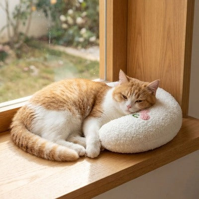Coussin Chat En Croissant Confort Ergonomique Sécurisant pour Sieste Paisible Revigorante