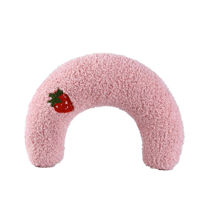 Coussin Chat En Croissant Fraise Rose
