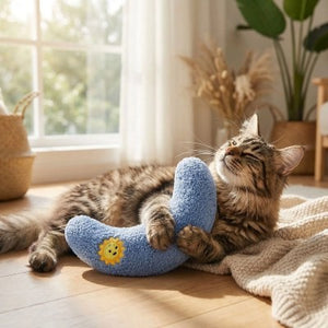 Coussin Chat En Croissant Petit Compagnon Douillet Idéal pour Jouer Dormir Câliner