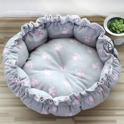 Coussin Chat Nid Douillet Gris Patte Rose