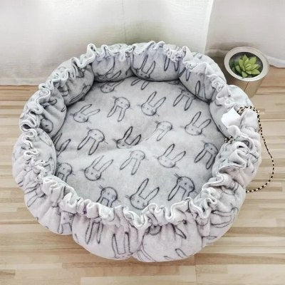 Coussin Chat Nid Douillet Lapin Gris