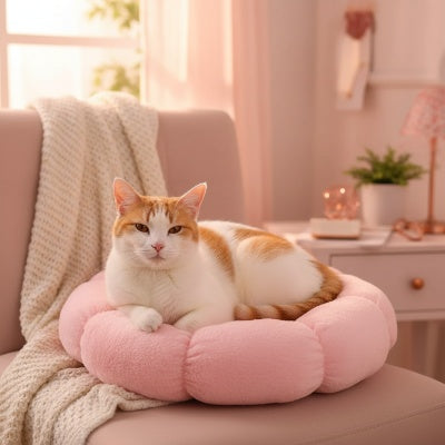 Coussin chat Douce Fleur Poste Observation Chaleureux Invitant Détente Profonde