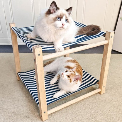 Hamac Chat 2 Étages Lignée Bleu Blanc