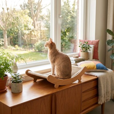 Hamac Chat Griffoir Apaisant chat détendu près d’une fenêtre profitant de la lumière naturelle dans un intérieur paisible