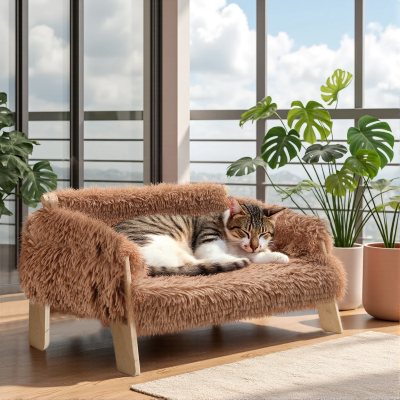 Lit pour Chat FLUFFY™ Canapé avec un chat profondément endormi dans son couchage doux et surélevé
