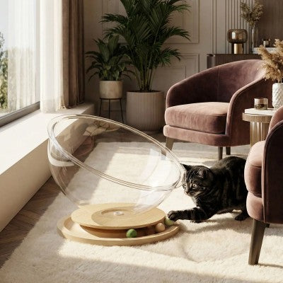 Lit pour chat BOCACHAT™ Refuge Fraicheur Jouet Intégré Garde Félin Actif Réveil Instinct Chasseur