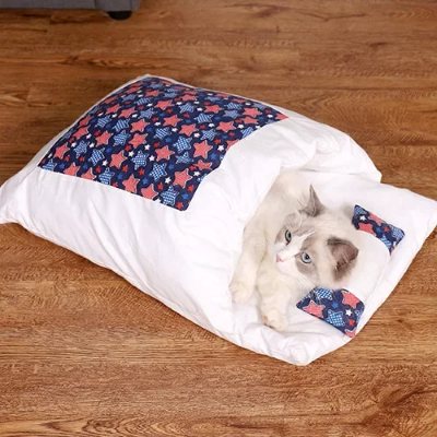 Lit pour chat Confort Douillet SLEEPINGCAT™ Motif Étoile Bleu et Rouge