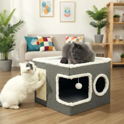 Maison chat Multi Conforts Griffoir Jouet Intégrés Poste Observation Deux Surface de Repos