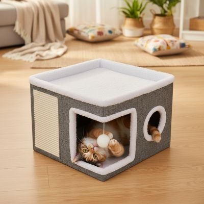 Maison chat Multi Conforts Répond aux Besoins Sécurisante Sommeil Réparateur Jouet Amusant