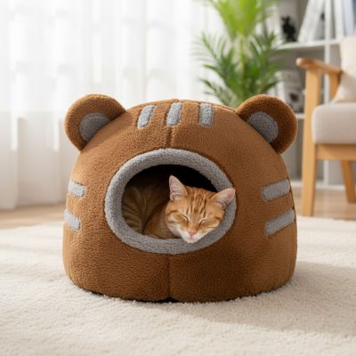 Niche Chat Ourson Douillet Coussin Amovible Moelleux Confort Optimal