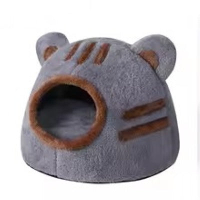 Niche Chat Ourson Douillet Grise Rayure Marron