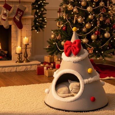 Niche chat JOYEUXCHAT™ Confort Dormir Paisiblement Sereinement Pendant les Festivités