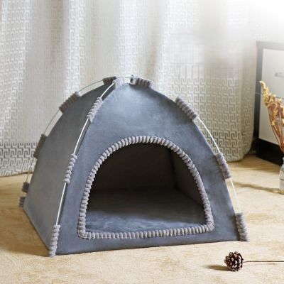Niche pour Chat Camping Douillet Grise Velours Premium