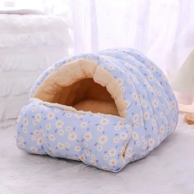 Panier chat Sac Couchage 3-en-1 coloris Bleu fleuri