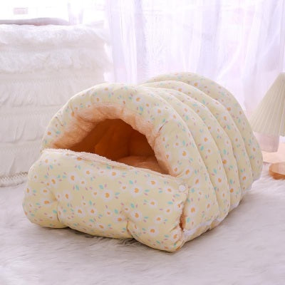 Panier chat Sac Couchage 3-en-1 coloris Jaune fleuri
