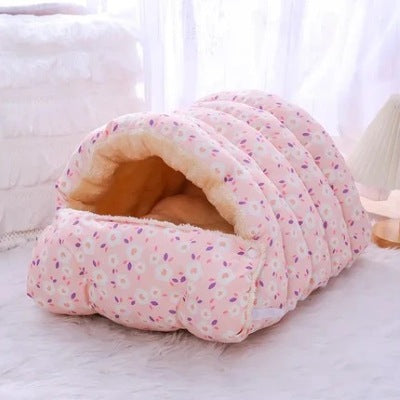 Panier chat Sac Couchage 3-en-1 coloris Rose fleuri