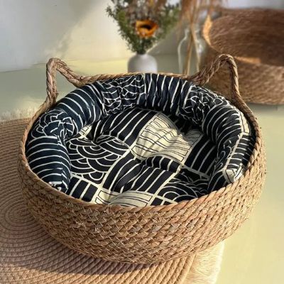 Panier chat osier Griffoir Douillet Coussin Bleu
