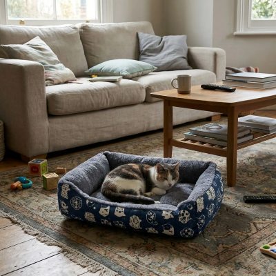 Panier pour chat TOUDOUX™ couchage confortable et rassurant parfaitement intégré à la vie quotidienne de la maison