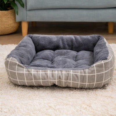 Panier pour chat TOUDOUX™ Gris Taupe au design quadrillé